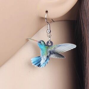 Hand Hummingbird Colorful Acrylic Drop Earrings
